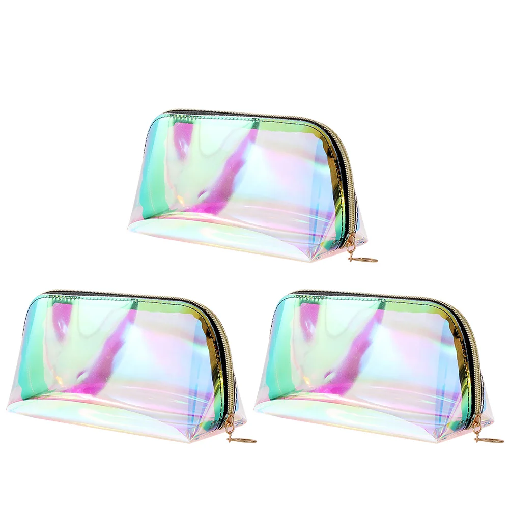 

3 Pcs TPU Bag Large Capacity Waterproof Travel Makeup Storage Semicircle Wash Zippers Tool Beauty Case