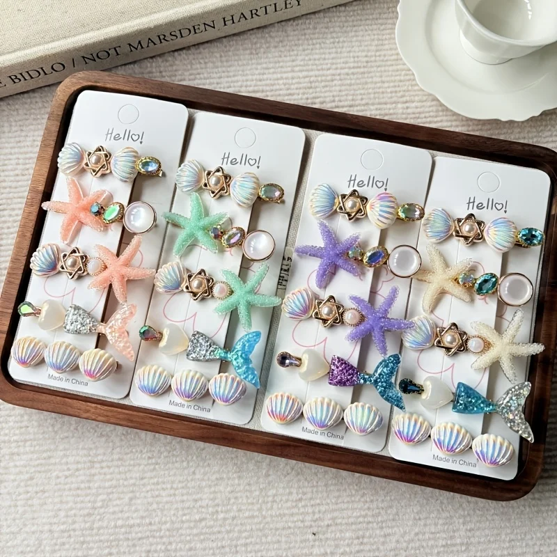 5Pcs Mermaid Hair Clips for Little Girls  Shell Starfish Pearl Side Barrettes, Soft Non-Slip Bangs Clips, Kids Hair Accessories