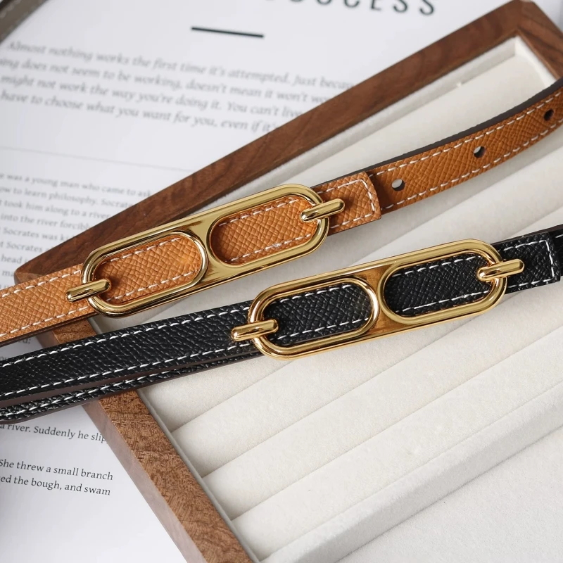 Women Genuine Leather Waist Belt Fashion Slim Cinch Double‑Sided Decorative Belt Versatile for Dresses Suit Ladies Accessory