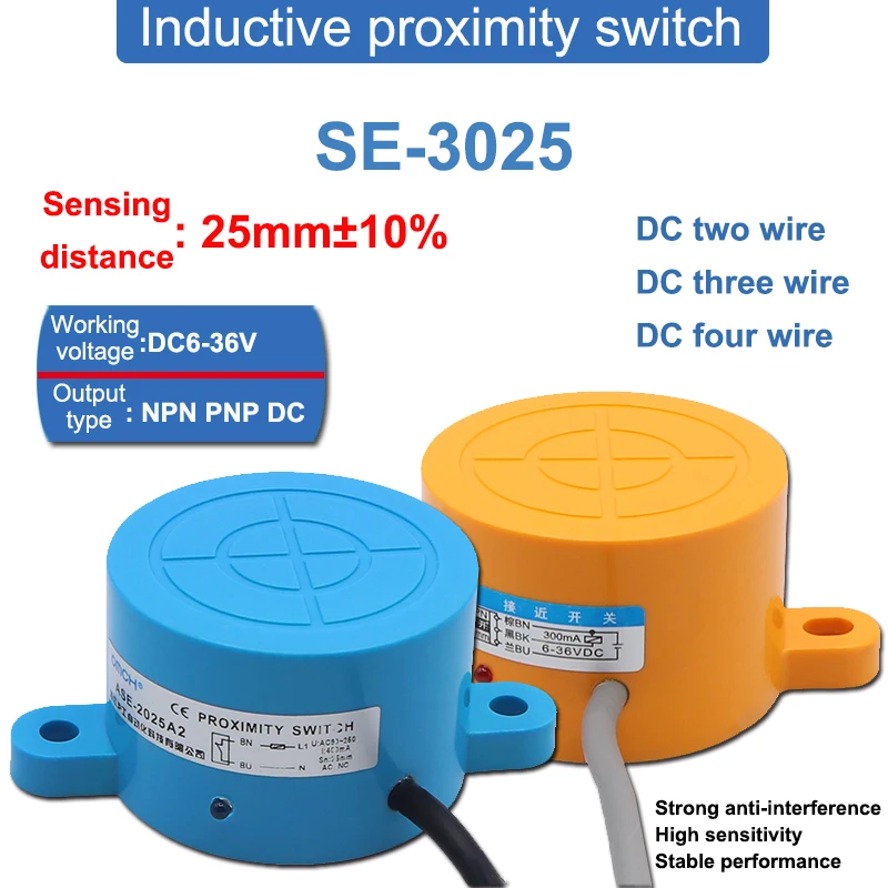SE-3025 25mm odległość wykrywania okrągłe metalowe indukcyjne czujnik zbliżeniowy dwa lub trzy lub cztery przewody NPN PNP NO NC