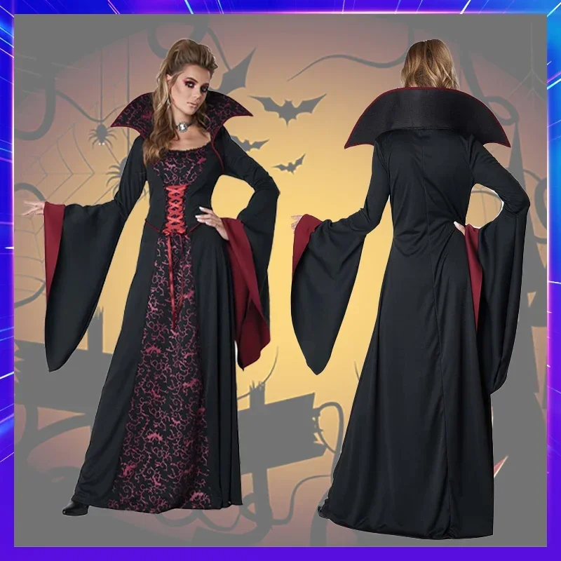 Vampire Halloween Costumes Sexy Black Witch Wizard Cosplay Adult Beauty Women Evil Dress Masquerade Carnival Party Mujer Outfit