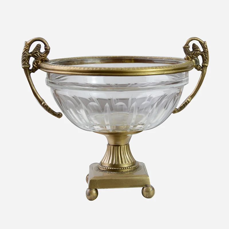 

Brass binaural carved glass jar