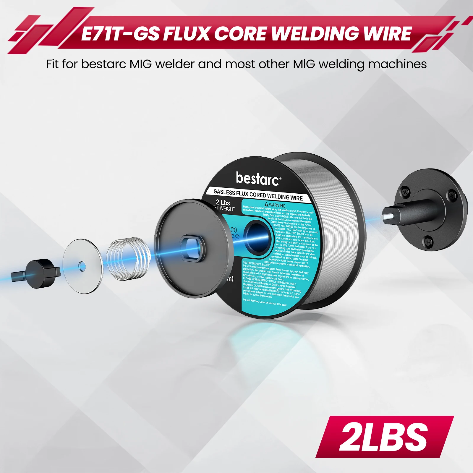 bestarc Flux Core Welding Wire, 0.030” E71T-GS Gasless MIG Wire, Mild Steel MIG Welding Wire with Low Splatter, 2-Pound Spool
