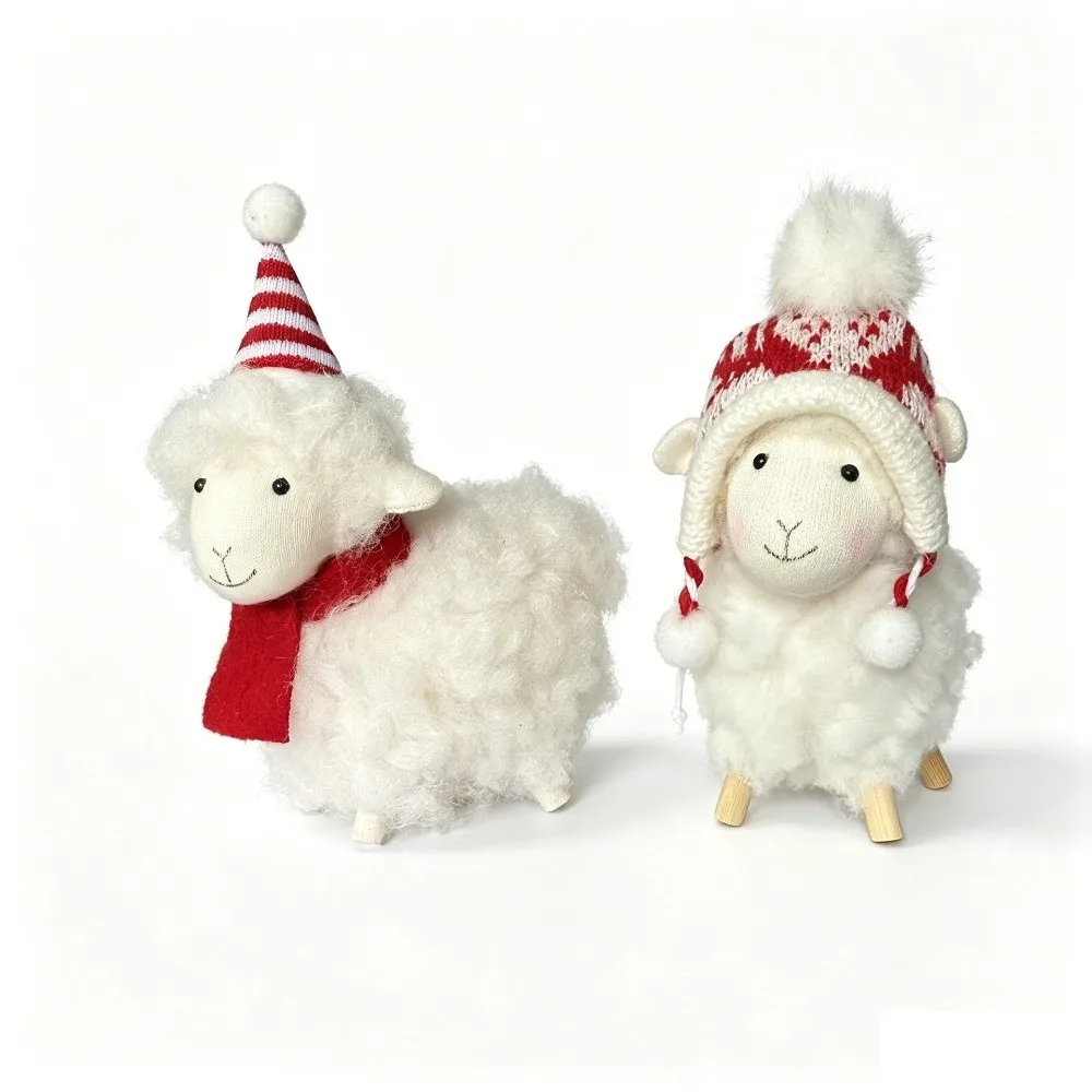 Mini Creative Sheep Scarf Hat Curly Fur Little Lamb Hanging Pendant Cute New Year Xmas Decoration Party Decor