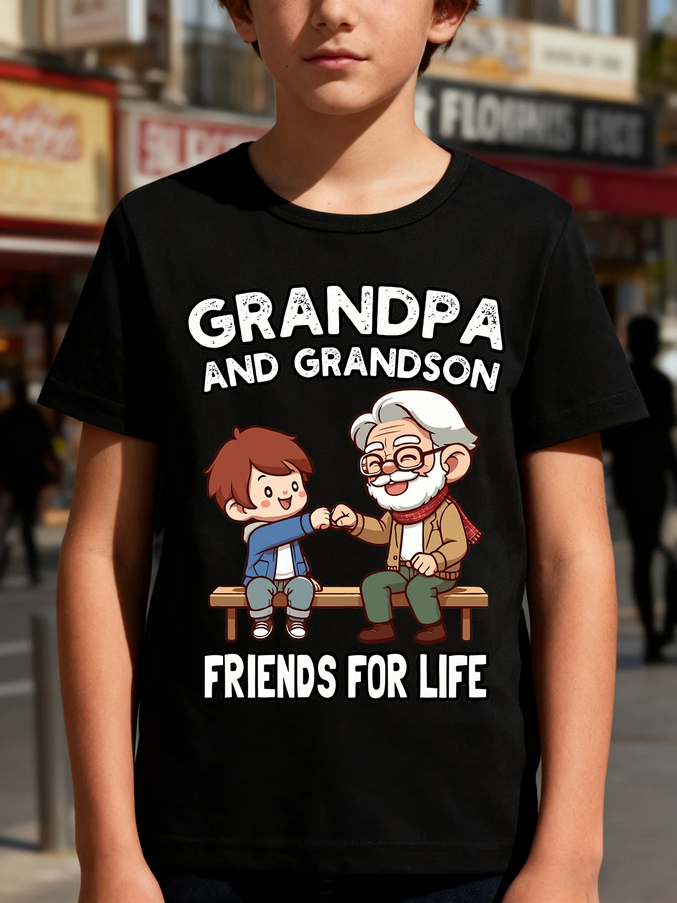 Grandpa And Grandson Friends For Life Print T Shirt Family Matching Outfit Boys Girls Short Sleeve Cartoon Children Daily Tees