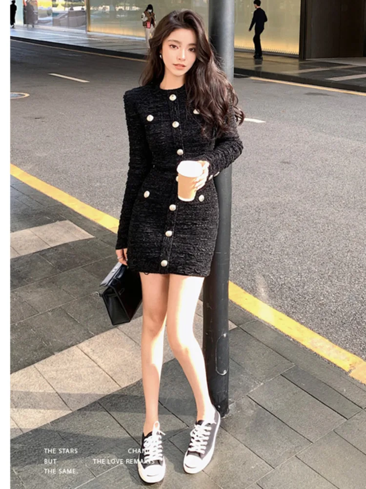 French Autumn Winter Elegant Chic Celebrity Sweater Dresses New Luxury Temperament Long Sleeve Knitwear Sexy Wrapped Hip Skirts