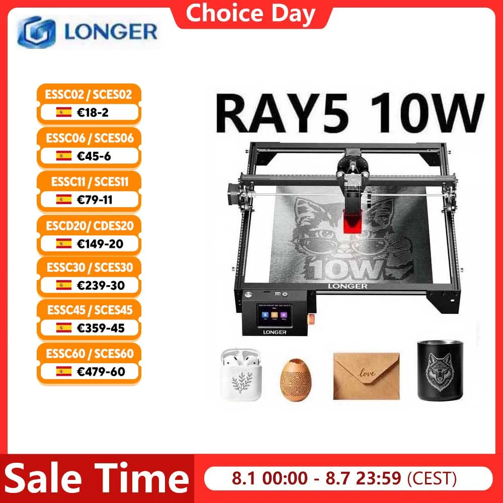 Grabador Láser LONGER RAY5 de 10W, Punto Láser de 0.06x0.06mm, Pantalla Táctil, Grabado sin Conexión, Chipset de 32 Bits, Área de Trabajo de 400x400mm