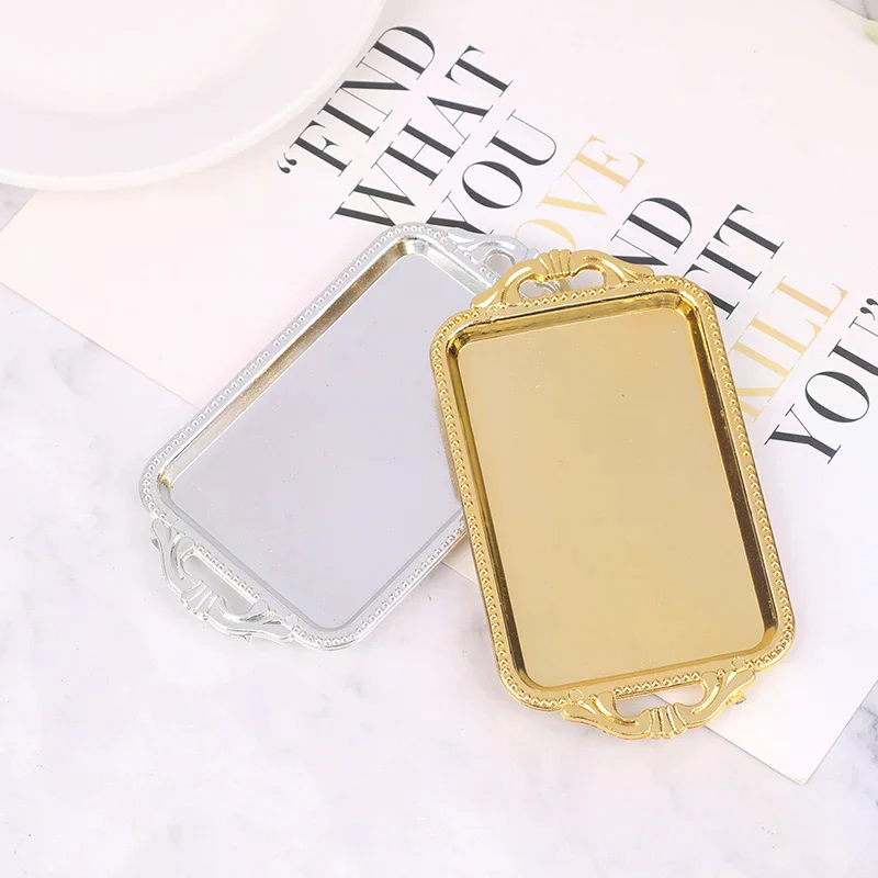 2 個ドールハウスミニチュアアクセサリーミニプラスチックティートレイシミュレーションディナープレートモデルのおもちゃドールハウスの装飾用