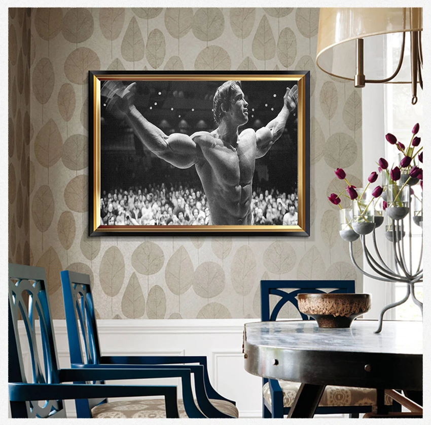 Silk Print Fitness Inspirational Picture for Room Wall Decor Arnold Schwarzenegger Bodybuilding Motivational Art