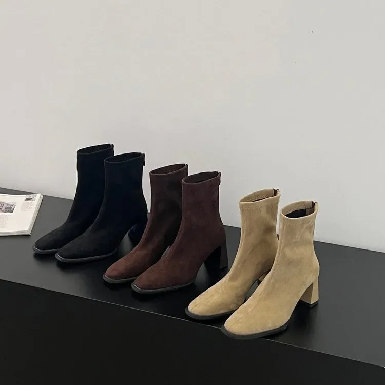 

Винтажные женские ботильоны на толстом каблуке с квадратным носком, женские элегантные современные короткие ботинки, осень-зима, Zapatos De Mujer 2026