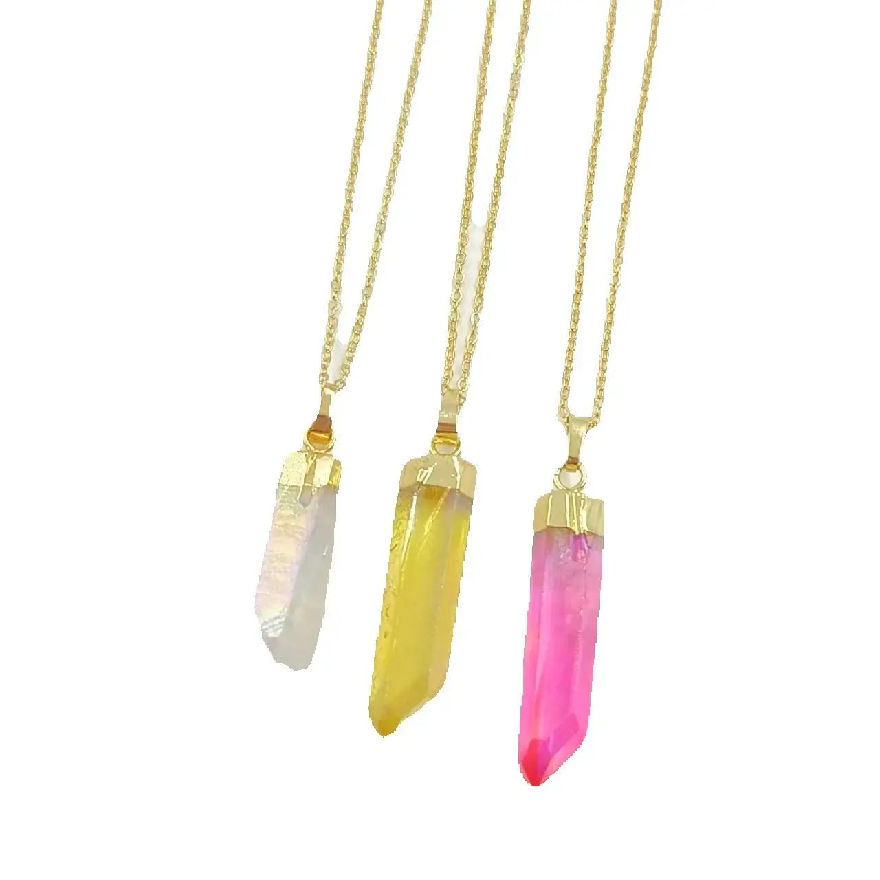 WT-N495 Classic Style Colorful Natural Irregular Shape Stone Quartz With 18K Gold Plated Pendant Necklace Overlay Accessory