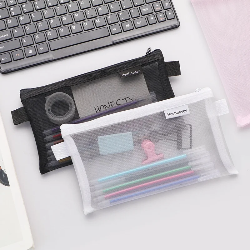 Transparent Mesh Pencil Case Portable Pen Case Pencil Storage Bag Large Capacity Student Stationery Pencil Case