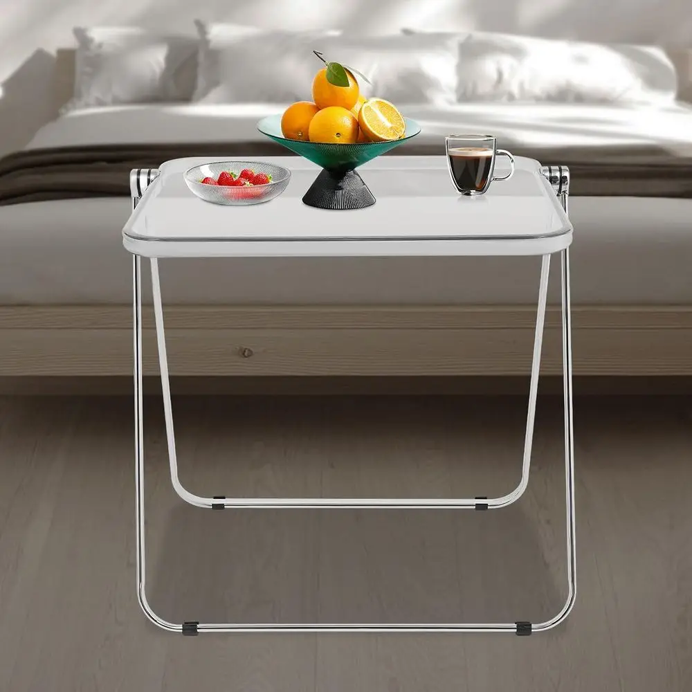 olding TV Tray Table,ern Square Clear Acrylic End Table,Portable Tiny Desk No Assembly Required,Space-Saving Side Table or Home