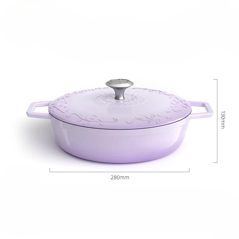 Classic Embossed Leaf Enameled Seafood Pot 3.4L Large Capacity Romantic Stew Pot Cast Iron Heat Conduction Wedding Gift