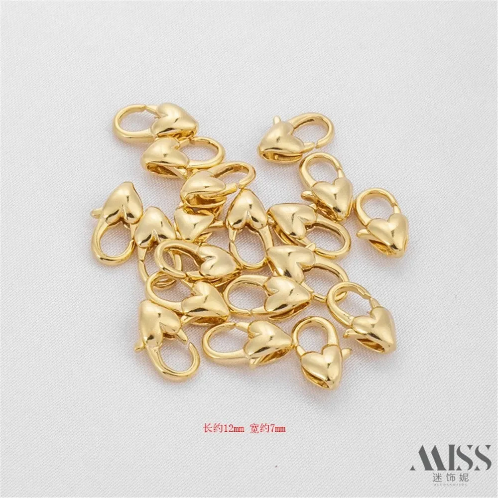 14K Gold--plated Peach Heart-shaped Love Lobster Buckle DIY Accessories Connection Tail Buckle Handmade Chain Jewelry Material