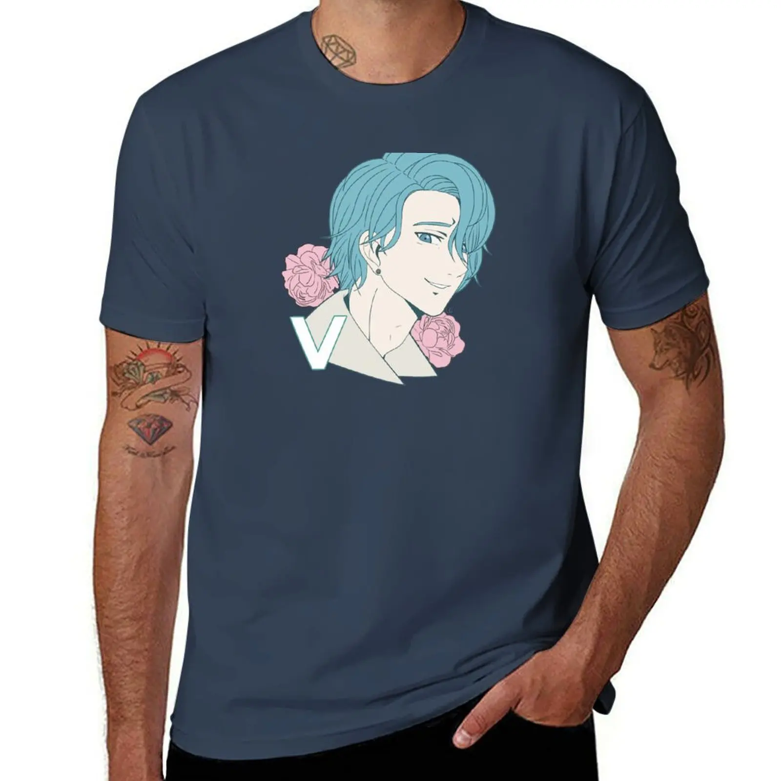 

Mystic Messenger Soft Roses V T-Shirt Labor Work Casual T-Shirt