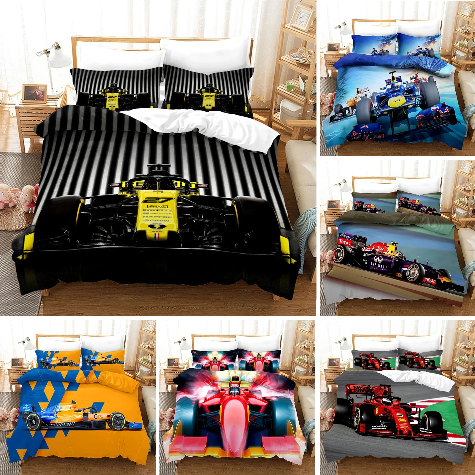 Red Racing Car 3D Kids Boy Bedding Set F1 Game Racer Printing Duvet Cover 2/3pcs Bedclothes with Pillowcase Twin Full Bedspread