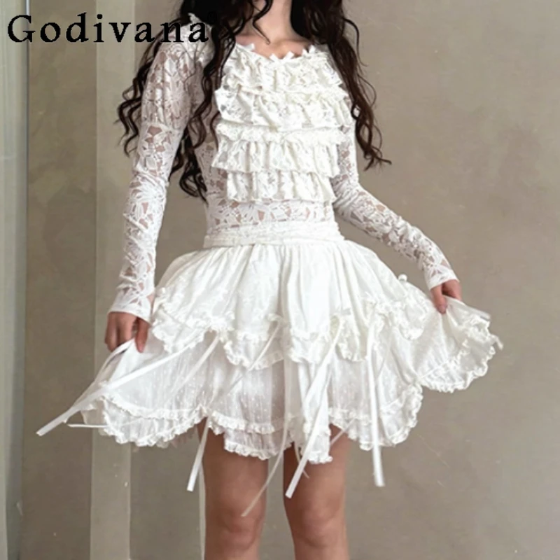 Spring Summer Fashion Heavy Industry Lace Sunscreen Long Sleeve Crew Neck Top Age Reduction Girls Sweet Princess Pullover Top