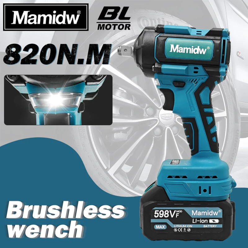 

Mamidw 820N.m Cordless Impact Wrench, Electric Wrench, Cordless High Power Shock bsorber for Car Repair, For Makita 18v Battery