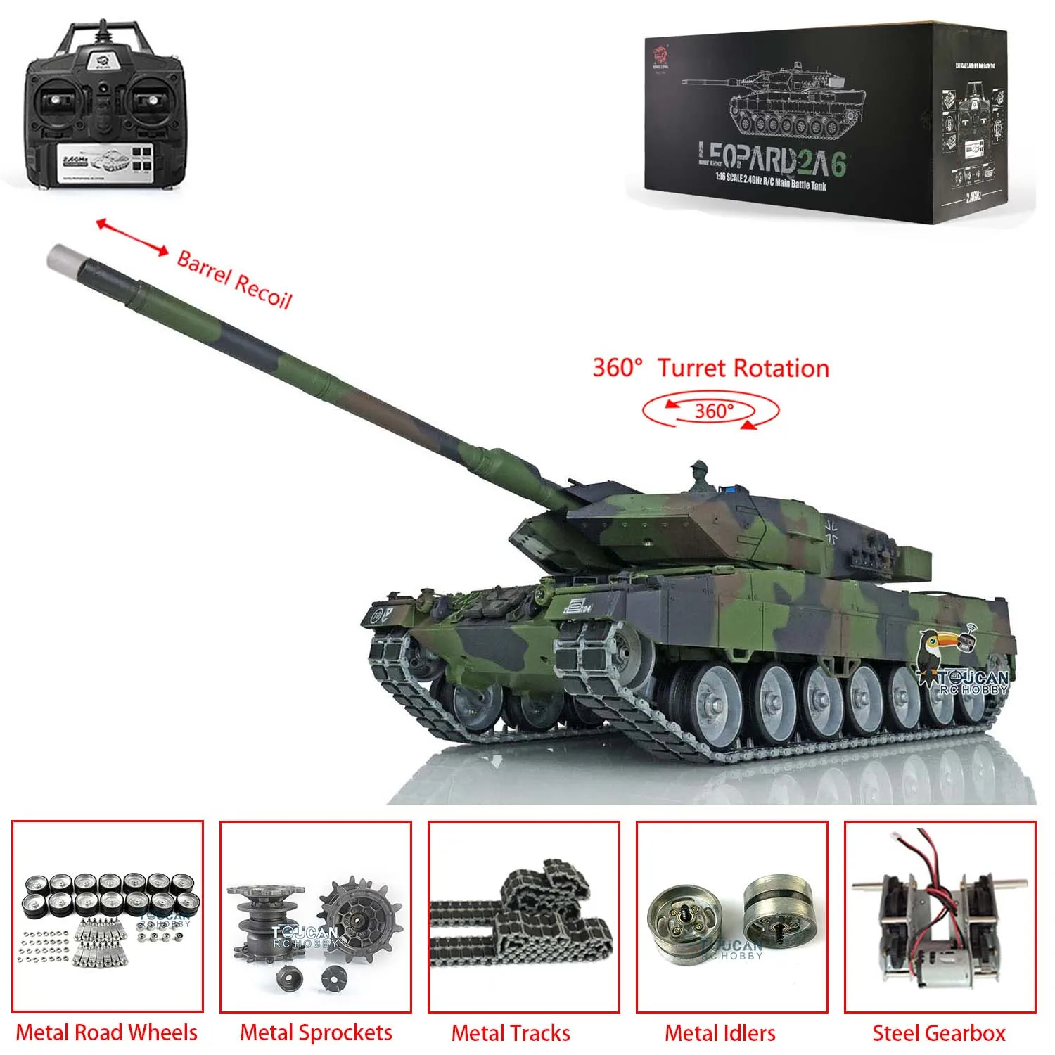 1/16 Henglong 7.0 Leopard 2A6 RC Panzer 3889 mit Barrel Recoil Metal Tracks Gummipads Fernbedienungsmodell für Sammler