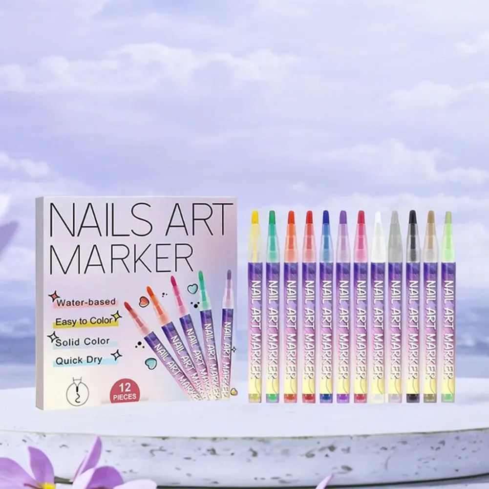 ปากกาเพ้นท์เล็บกันน้ำ 12 ชิ้น ชุดปากกาสำหรับเพ้นท์ลายเส้นและลายดอกไม้ ปากกากราฟฟิตี้อเนกประสงค์ ชุดปากกาเพ้นท์เล็บ