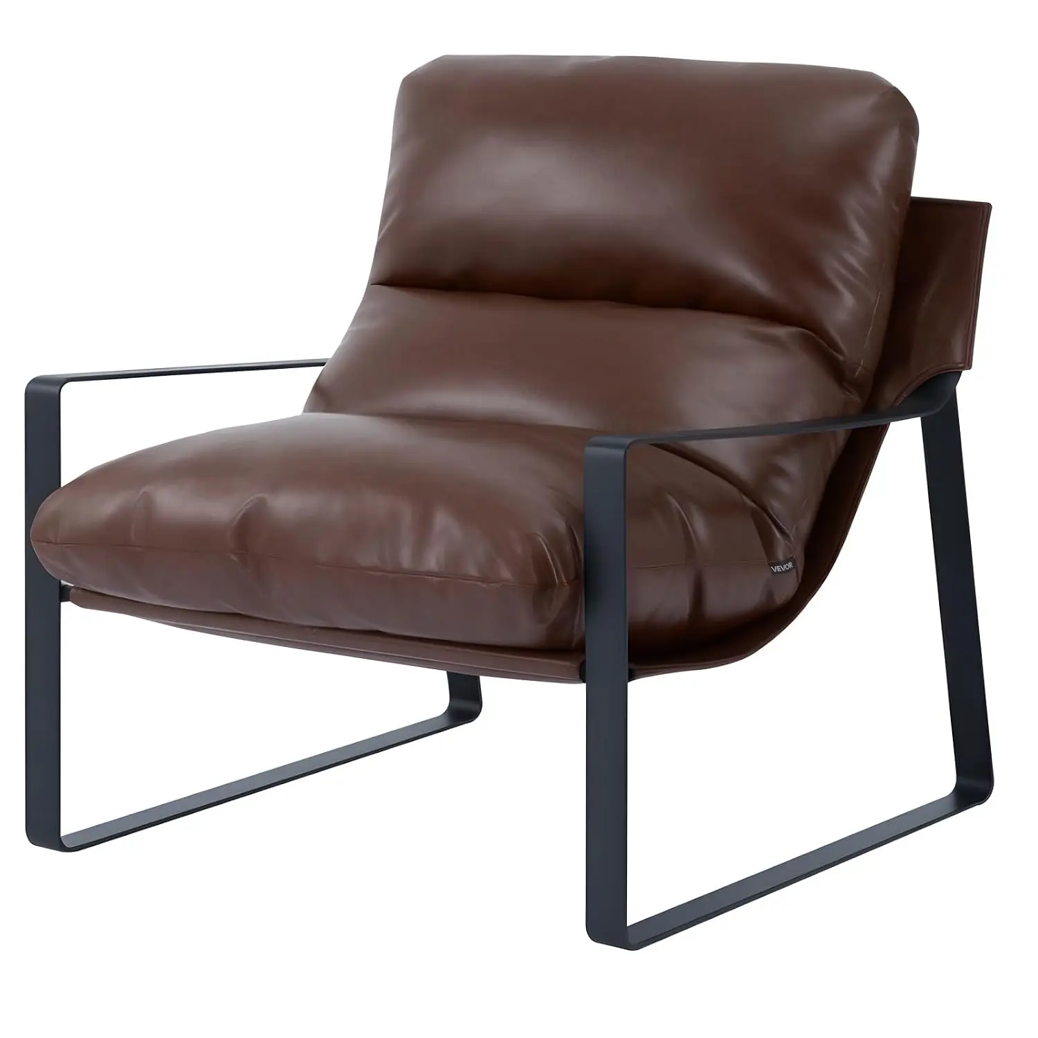 PU Leather Armchair, Upholstered Chair with Foam Cushion, Metal Frame & Detachable Cushion, for Living Room Office, Customized