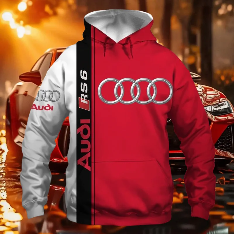 

2025 New popular Audi logo hoodie 3D printing fashion high quality adult breathable casual comfortable outdoor hoodie red