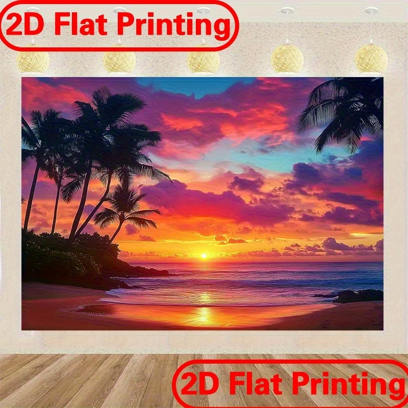 1 Stück 2D-Flachbanner mit tropischem Strandmotiv – Fotohintergrundstoff aus Polyesterfaser, geeignet für Familienfeiern