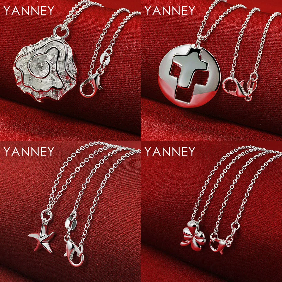 

Charm 925 Sterling Silver 16-30 Exquisite Rose Four-Leaf Clover Necklace Women Elegant Party Accessories Gift Wedding