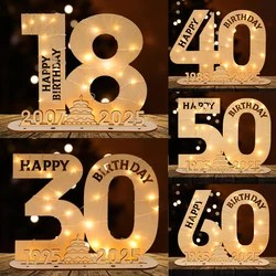 Wooden Decorative LED Light Up Number Letters Birthday Party Decor Adults 18th 30th 40th 50th Birthday Party Supplies Favors