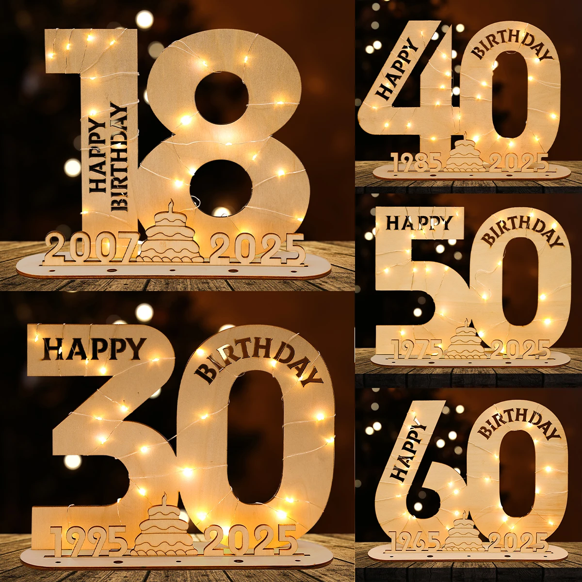 Wooden Decorative LED Light Up Number Letters Birthday Party Decor Adults 18th 30th 40th 50th Birthday Party Supplies Favors