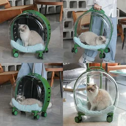 Transparent Capsule Pet Travel Trolley Bag Corgi Out Carrying Case Car Cage Air Box Detachable Suitcase with Wheel