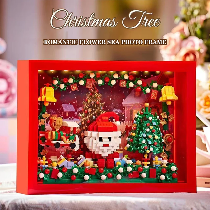 Christmas Gifts Micro Bricks Blocks Santa Claus Photo Puzzle Match Picture Frame Building Blocks Kids Toys DIY Home Decoration