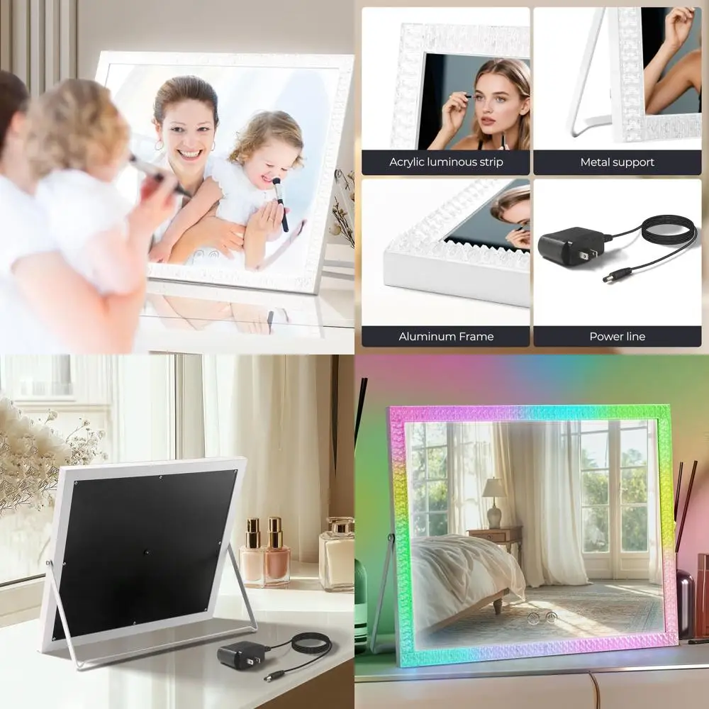 مرآة زينة مضاءة LED، 360 ° قابل للدوران، تحكم باللمس، 3 أوضاع إضاءة، 17 × 22 بوصة #1