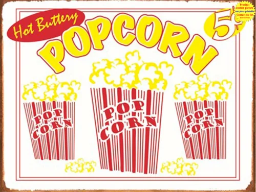 Hot Buttery Popcorn Poster Metal Tin Signs Retro Plate Cinema Shop Decor