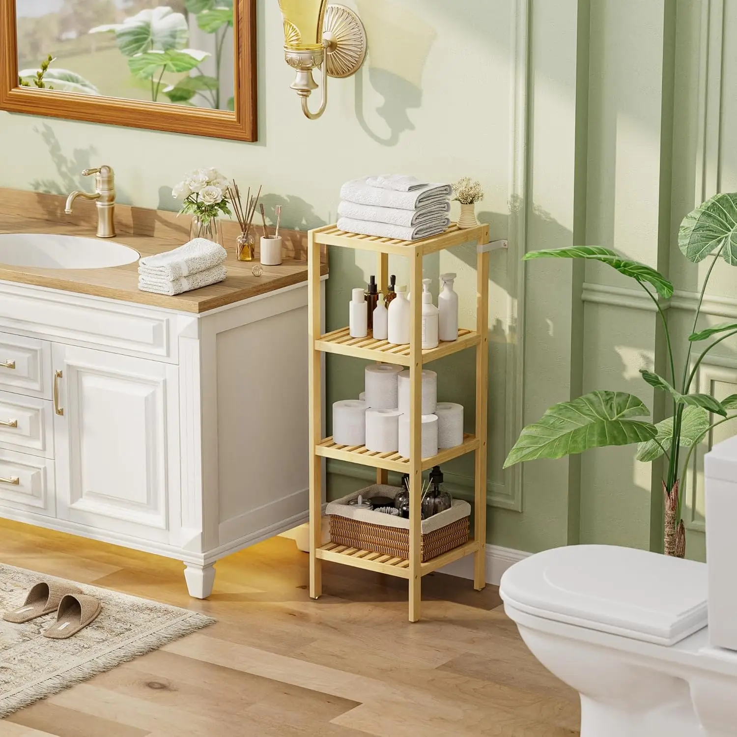 4-Tier Bamboo Bathroom Shelf, Multifunctional Storage Rack for Kitchen, Bedroom, Living Room (Natural)