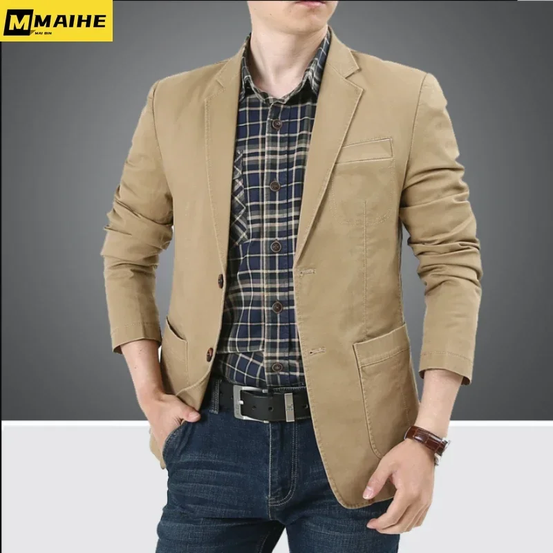 2024 New Style Jacket Men's Business Retro Solid Color Slim Fit Suit Coat Autumn Street Fashion Clothing Men's Trench Coat