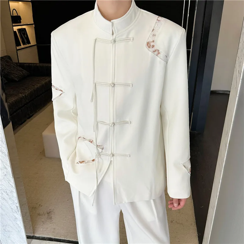 New Chinese Sle Men's Clothing Deconstructed Patchwork White Zhongan Suit Small ence Design Sense National Sle Butt...