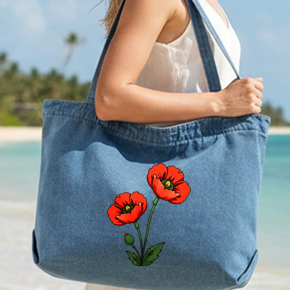 

Женская джинсовая сумка-тоут с цветочным принтом, модная сумка через плечо большой вместимости для работы, учебы, путешествий, повседневная сумка для поездок на работу, сумка-тоут для ношения под мышкой