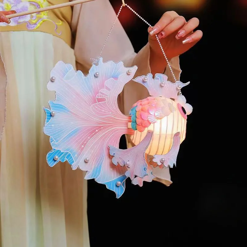 1PCS LED Light Kids Mid-Autumn Festival Lantern Blessings Chinese New Year Glow Handheld Lantern Glowing Koi Carp Fish Lantern