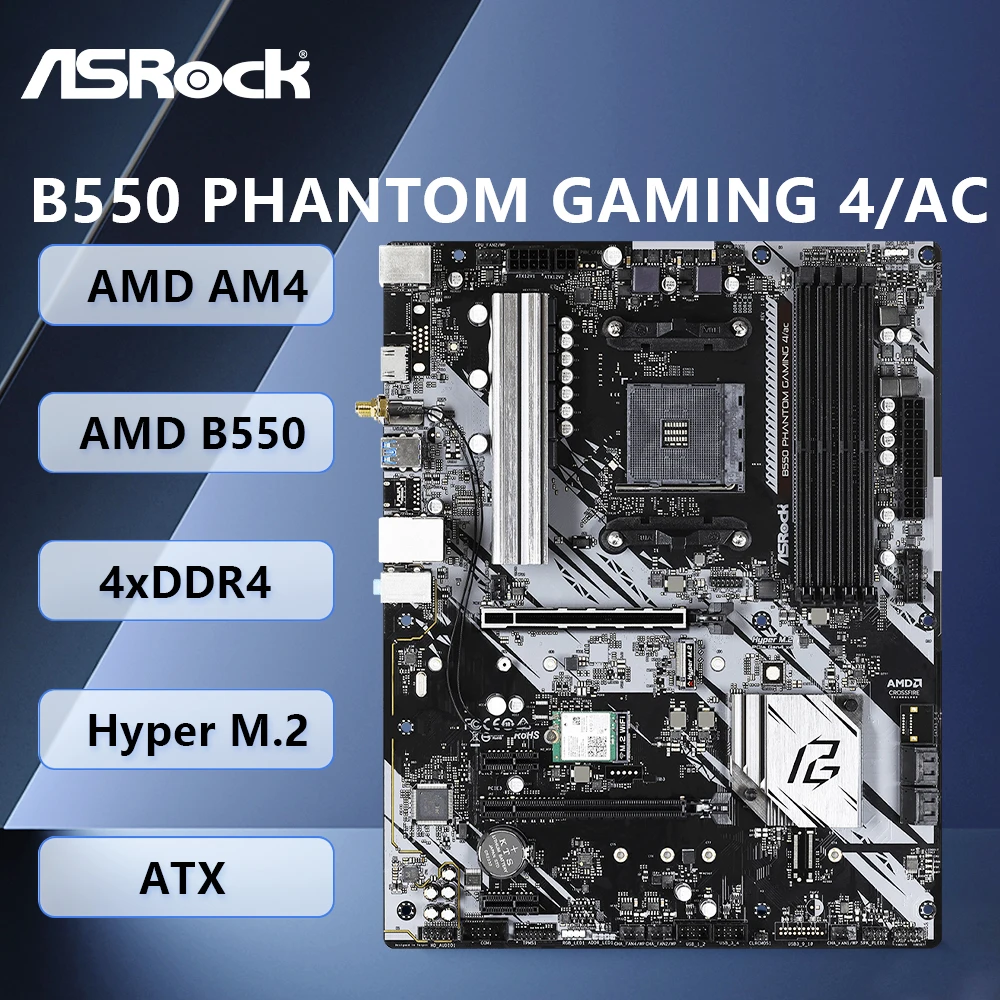ASROCK B550 PHANTOM GAMING 4/AC يدعم AMD B550 AM4Ryzen 5 5600X 5600G 7 5800X3D 9 5900X CPU DDR4 4733+(OC) SATA3 Hyper M.2 ATX