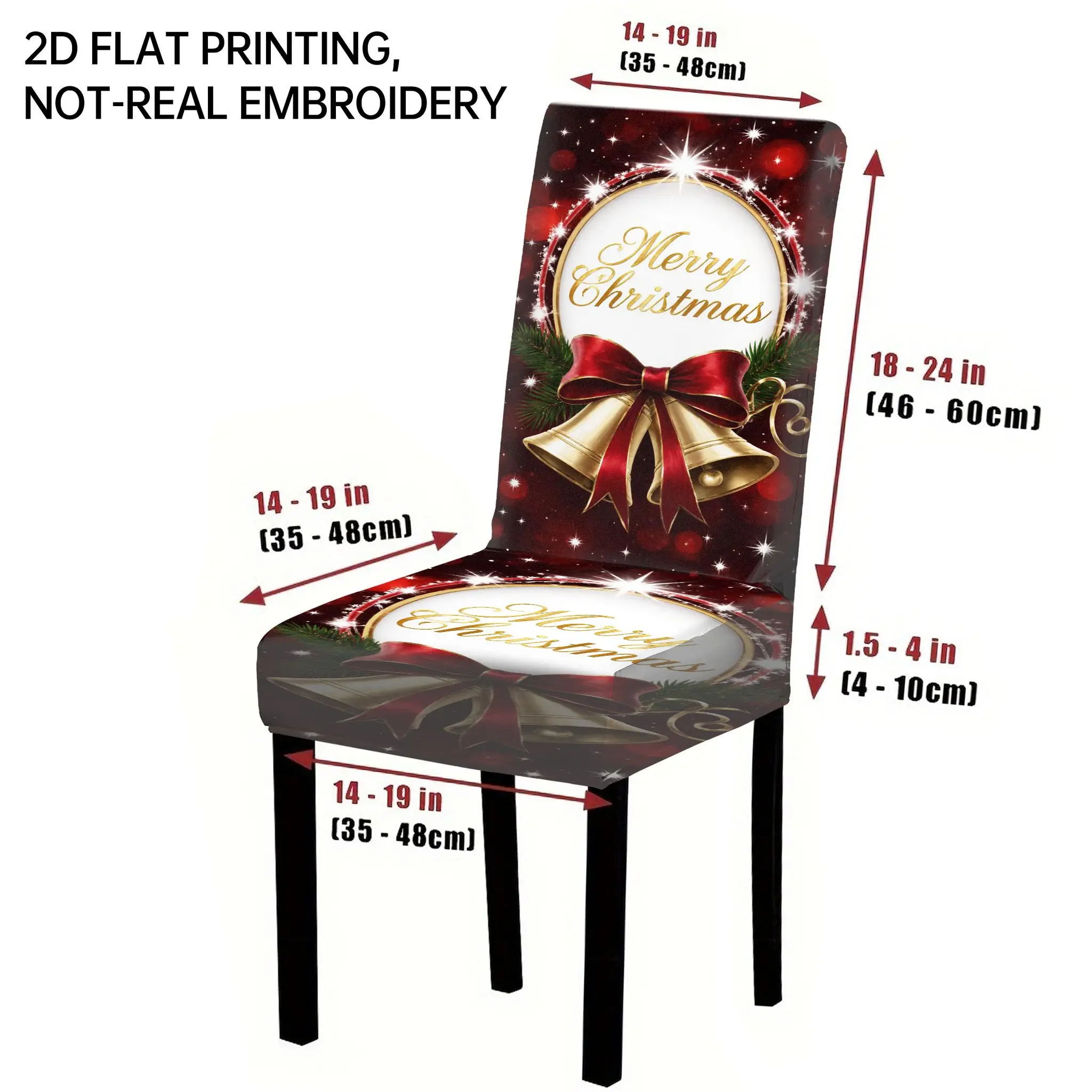 LANMOLIFE Christmas Dining Chair Covers Christmas Gold Bell Pattern Removable Spandex Dining Chair Covers For Hotel Parties