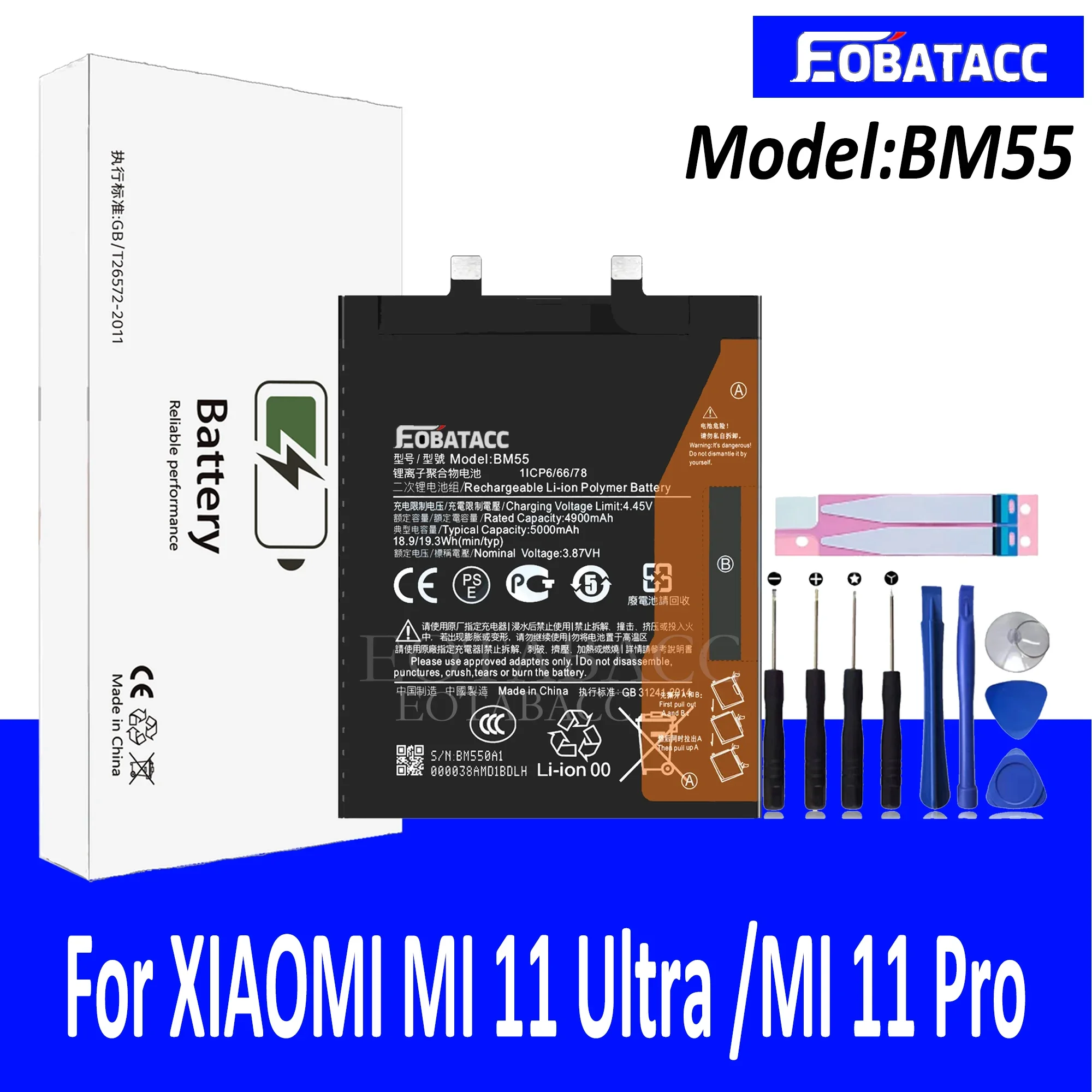 

EOTABACC High Quality 100% Original Battery BM55 For Xiaomi MI 11 Ultra /mi 11 Pro Phone Battery+Tools