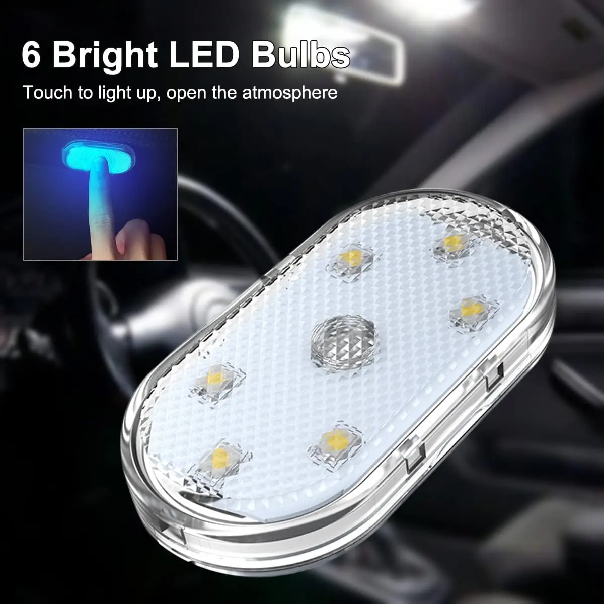 4Pcs Car LED Lights Interior Wireless, 7 Colors Interior Car Lights with 6 Bright LED Lamp Beads, Portable USB Rechargeable Car 