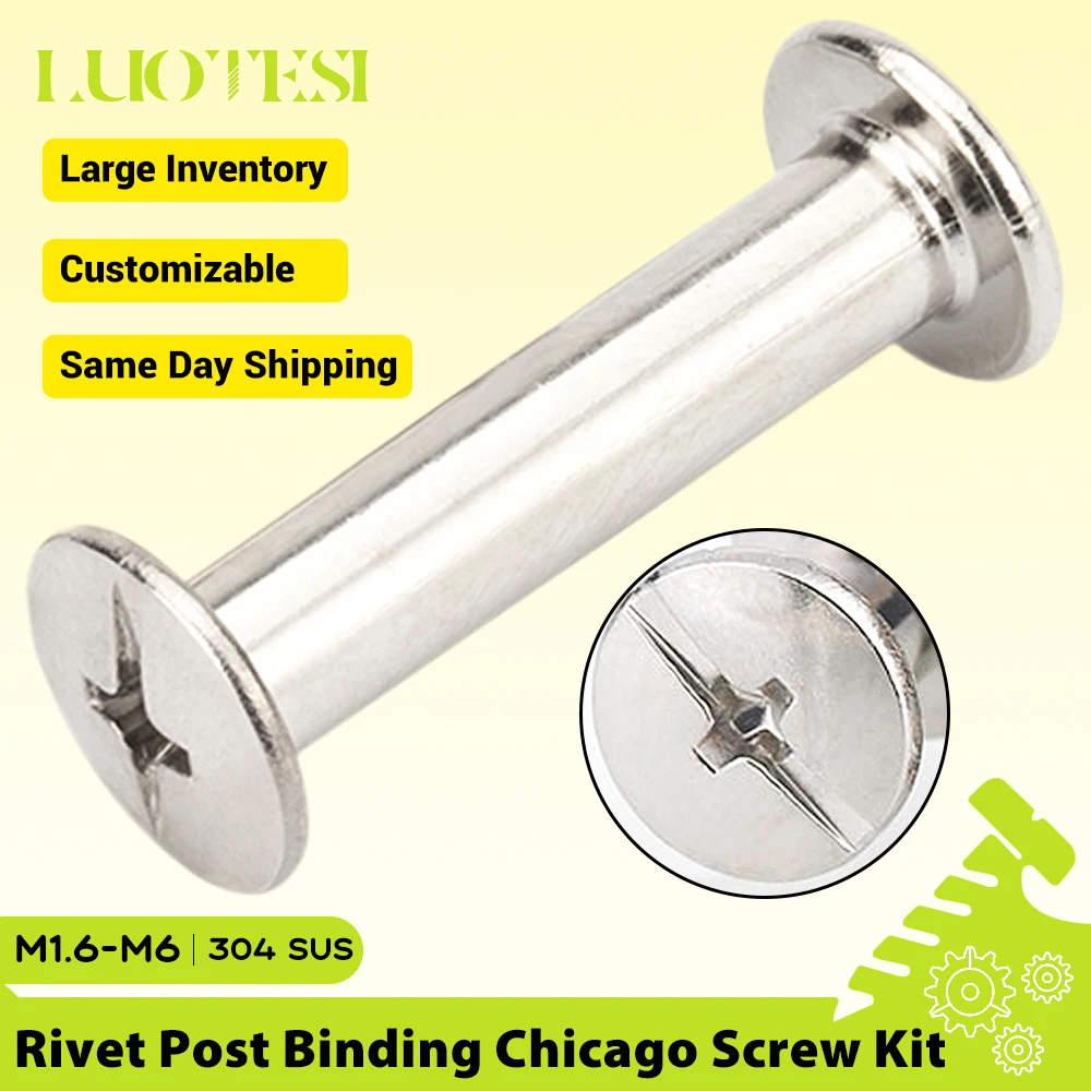 5/10/20pcs Rivet Post Binding Chicago Screw Kit 304 Stainless Steel M1.6 M2 M2.5 M3 M3.5 M4 M5 M6 Phillip Head Rivet for DIY