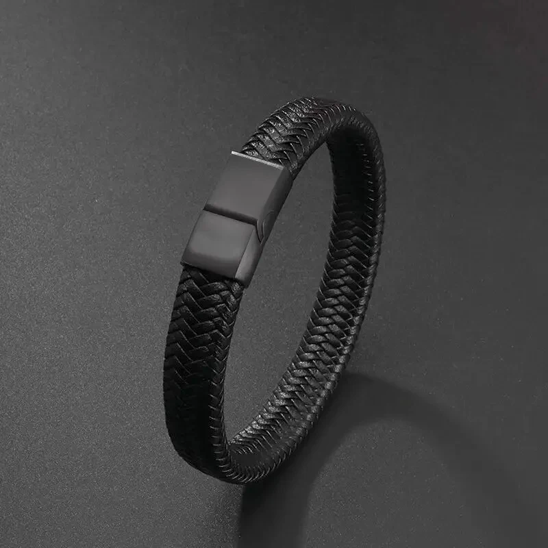 1pc Men\'s Classic Black Leather Bracelet Elegant Hand Jewelry Best Gift For Men Bangles Simple Style Thread Braclet