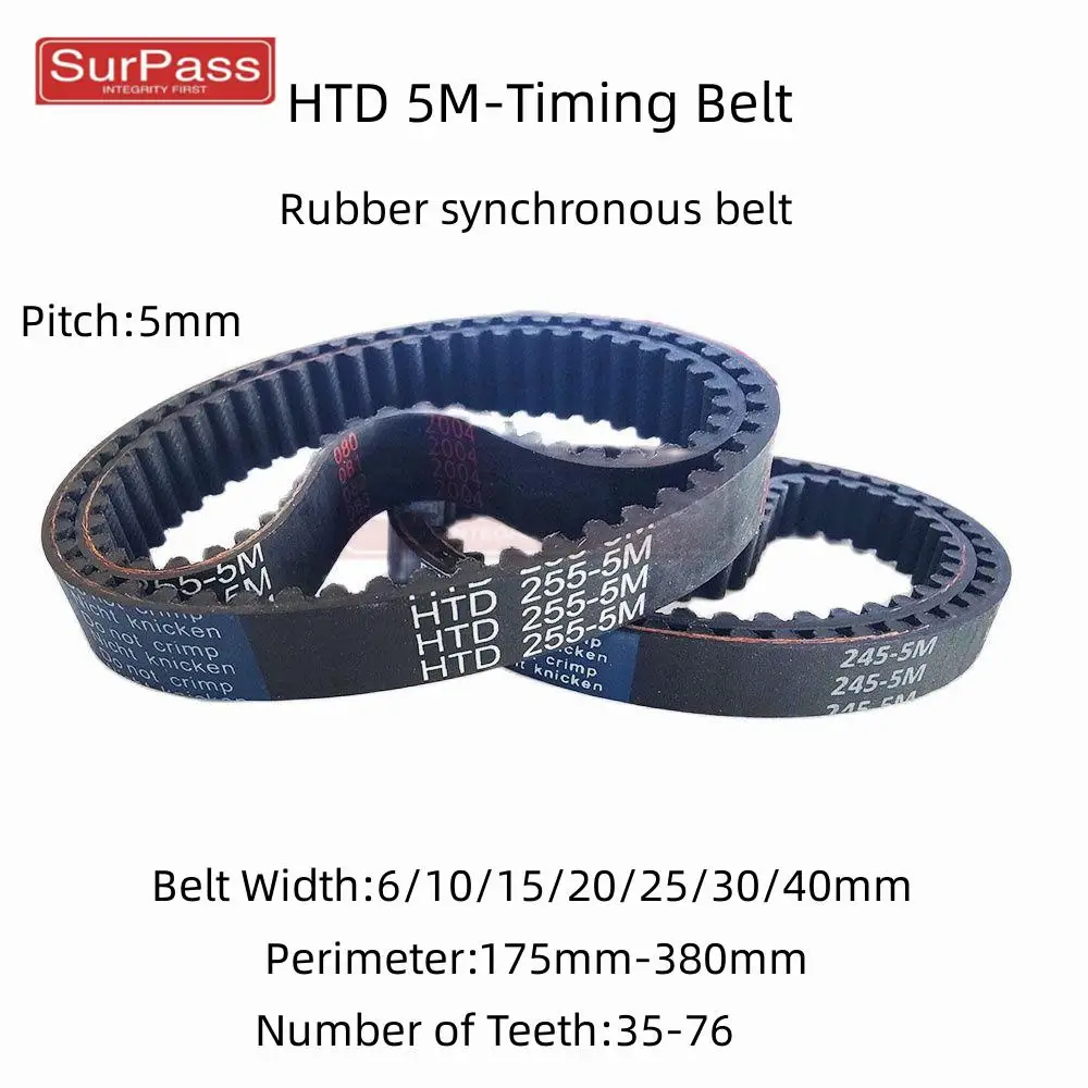 

HTD 5M High-Quality Rubber Timing Belt Perimeter 175/180/185/200/210/220/230/240/250/260/280/300/380mm Width 10/15/20/25/30/40mm