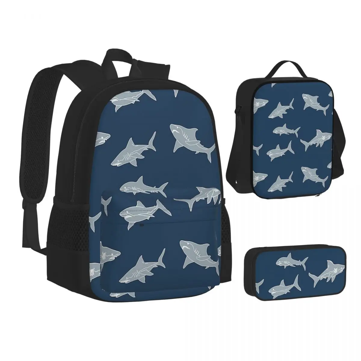 

Shark Frenzy Animal 9 Backpacks Students Bookbag School Bags Children Rucksack Lunch Bag Pen Bag Three-Piece Set