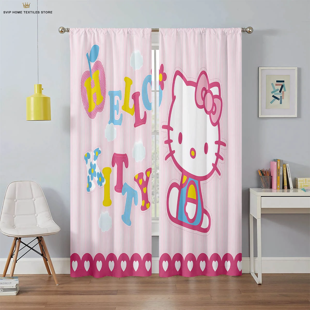 Cute Cartoon Pink Curtains for Girls, Children's Room Window Curtains, Suitable for Children's Room, Living Room, Study