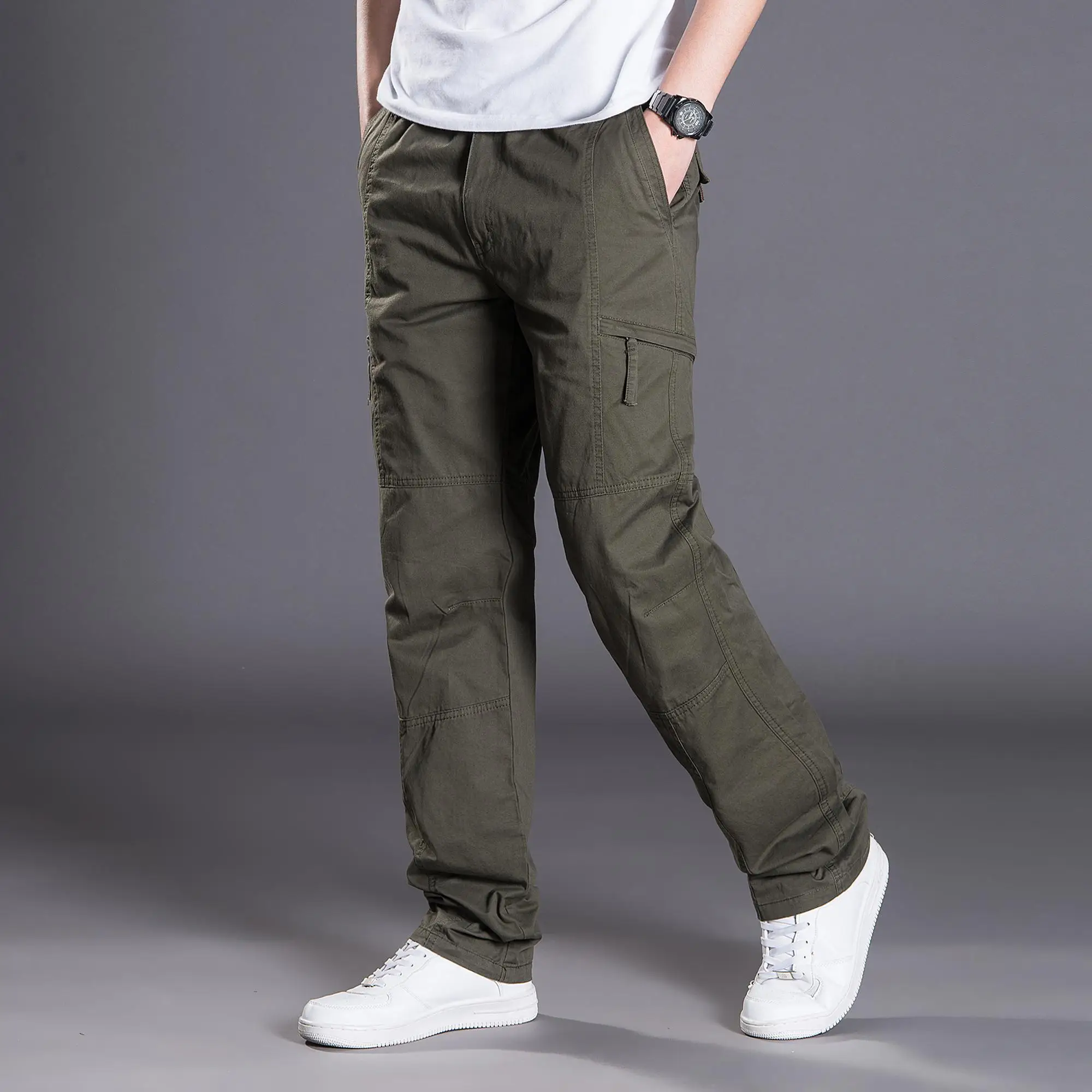 Mens Cargo Work Pants Ripstop Tactical Pants Elastic WaistWaist Hiking Pants Casual Cotton Jogger Outdoor Trousers - view 4